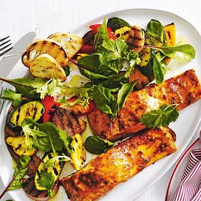 Baked Fish with Harissa Vegetable Salad