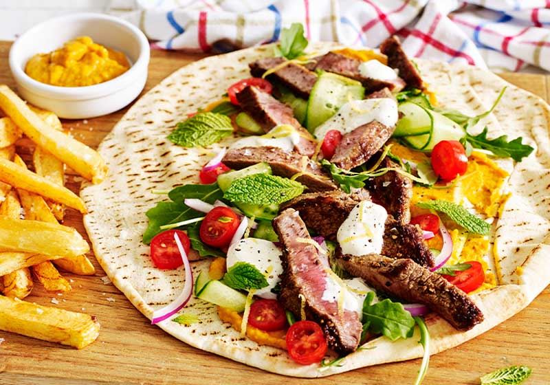 Middle Eastern Beef and Hummus Wraps