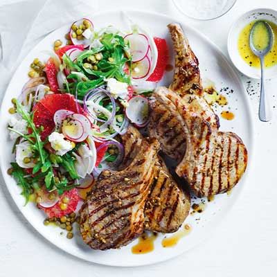 Pork Cutlets and Grapefruit Salad