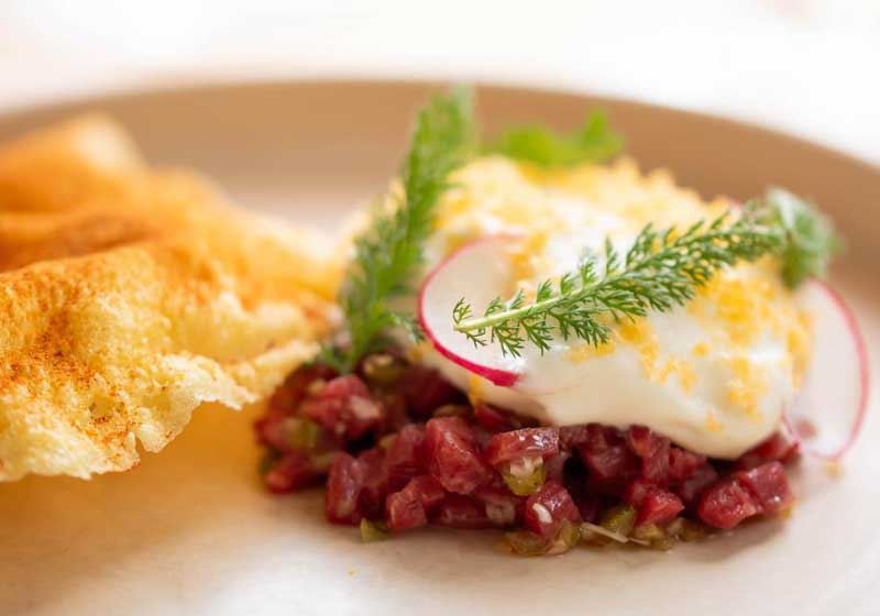 Raw Beef, Preserved Lime, Driftwood Mousse, Cured Yolk and Potato Cracker - Chef Recipe by Jack Powlay