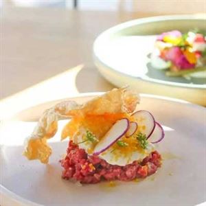 Raw Beef, Preserved Lime, Driftwood Mousse, Cured Yolk and Potato Cracker - Chef Recipe by Jack Powlay