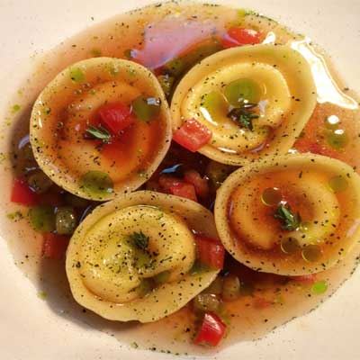 Ricotta Tortellini, Tomato, Eggplant Fritto and Tomato Water - Chef Recipe by Rey Ambas