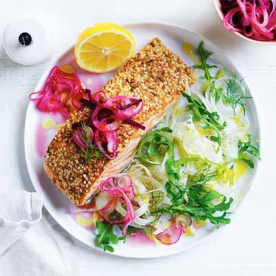 Dukkah Salmon with Pickled Beetroot