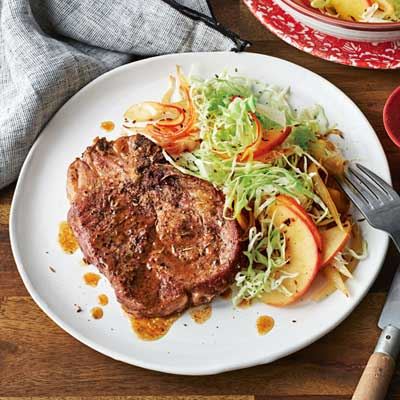 Pork Cutlets with Warm Apple and Cabbage Slaw