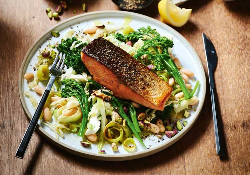 Pistachio Salmon with Seared Cabbage