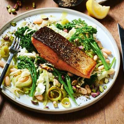 Pistachio Salmon with Seared Cabbage