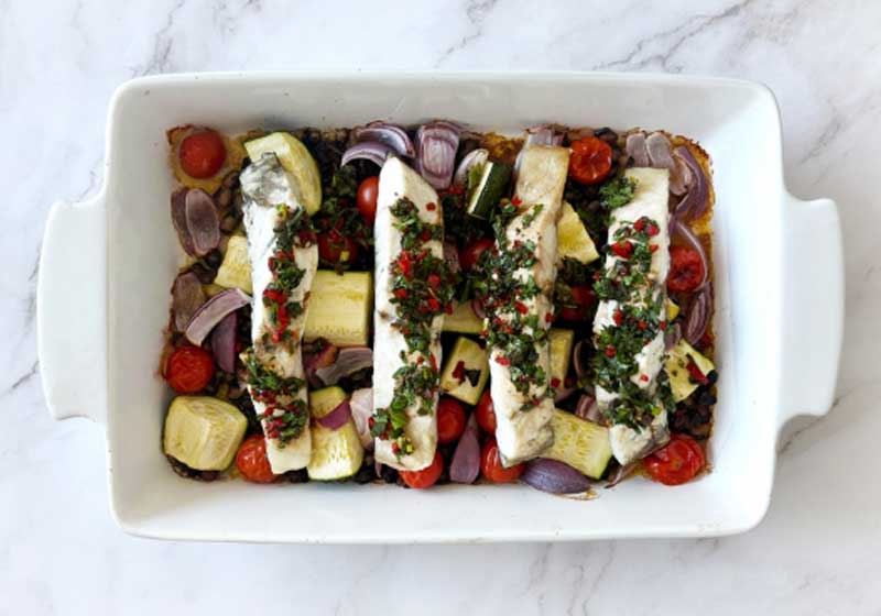 Barramundi Tray Bake with Chimichurri