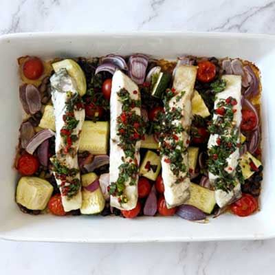Barramundi Tray Bake with Chimichurri