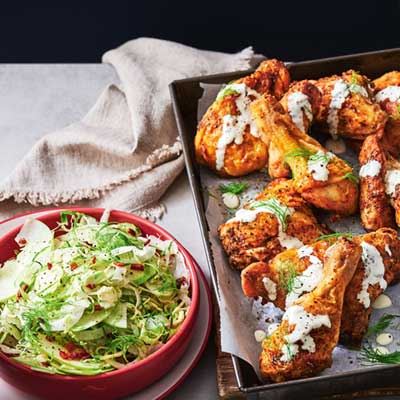 Baked Spiced Chicken and Brussels Sprout Slaw