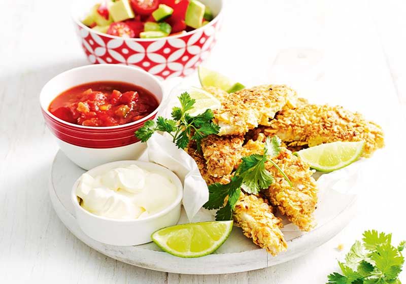 Tortilla Crumbed Chicken with Tomato Salsa