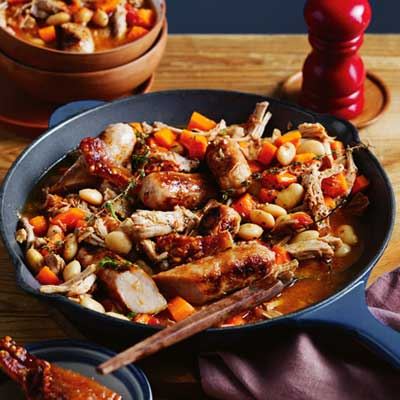 Pork and Sausage Cassoulet with Crackling