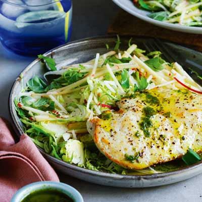 Garlic, Basil Chicken with Apple Slaw