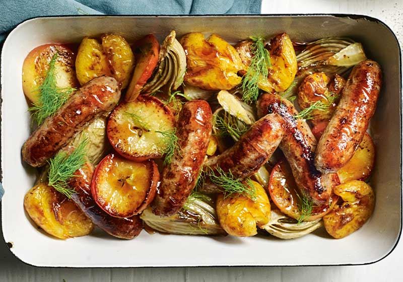 Sausage, Fennel and Apple Tray Bake