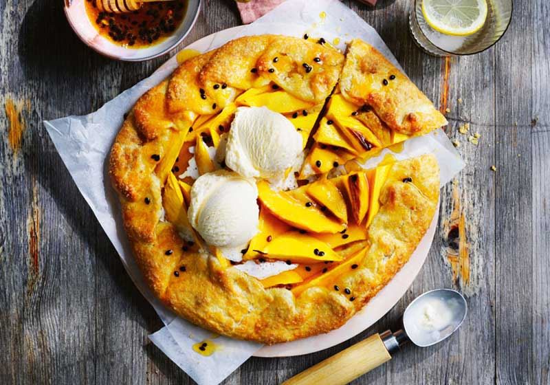Mango Tart and Caramelised Passionfruit Honey
