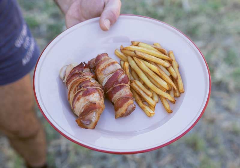 Bacon-wrapped Chicken and Chips - Recipe by Outback Tom and Grandad