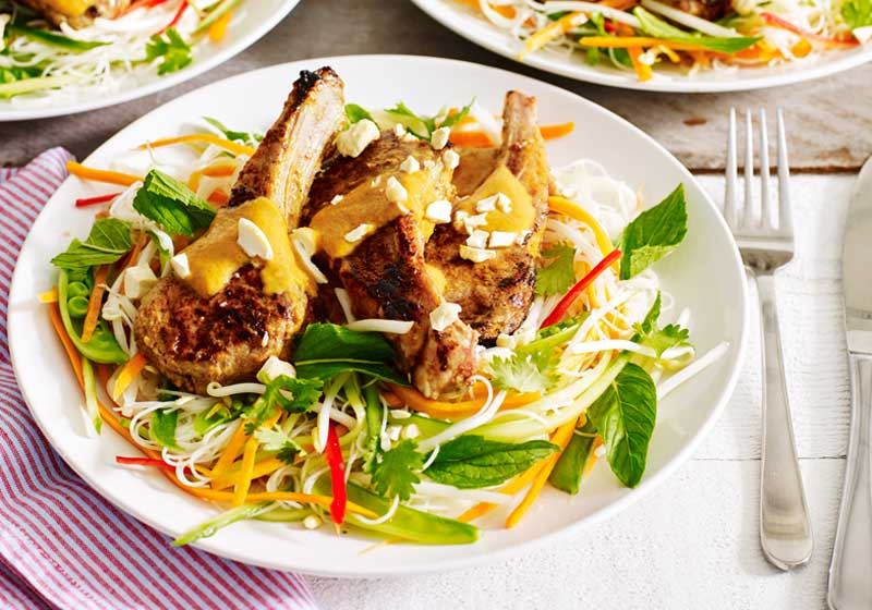 Yellow Curry Lamb Cutlets with Thai Noodle Salad