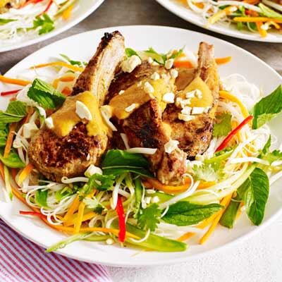 Yellow Curry Lamb Cutlets with Thai Noodle Salad