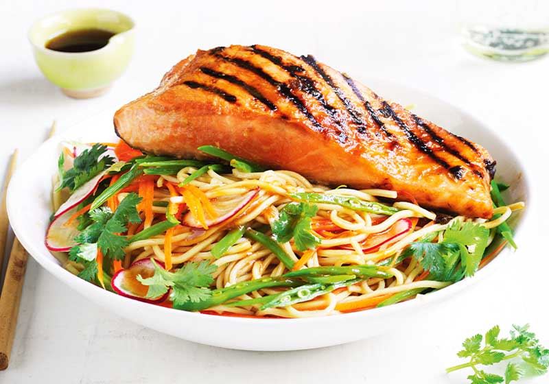 Miso-grilled Salmon with Ramen Noodle Salad