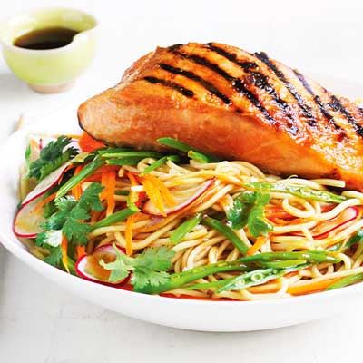 Miso-grilled Salmon with Ramen Noodle Salad