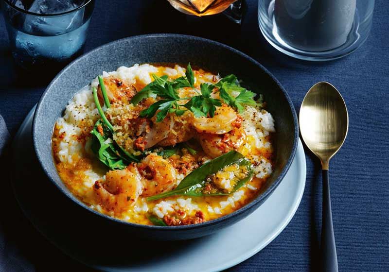 Prawn and Spinach Risotto with Tomato Pesto Oil