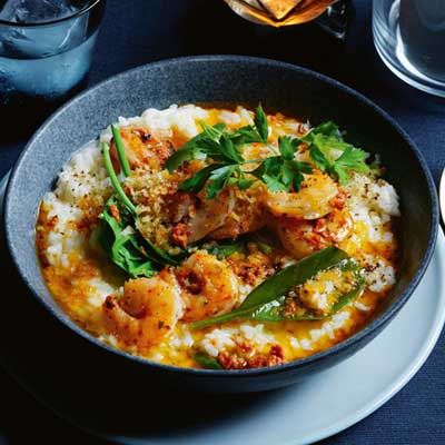Prawn and Spinach Risotto with Tomato Pesto Oil