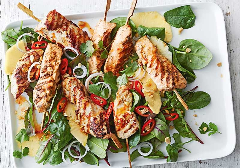 Chicken Skewers with Pineapple Salad