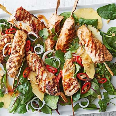 Chicken Skewers with Pineapple Salad