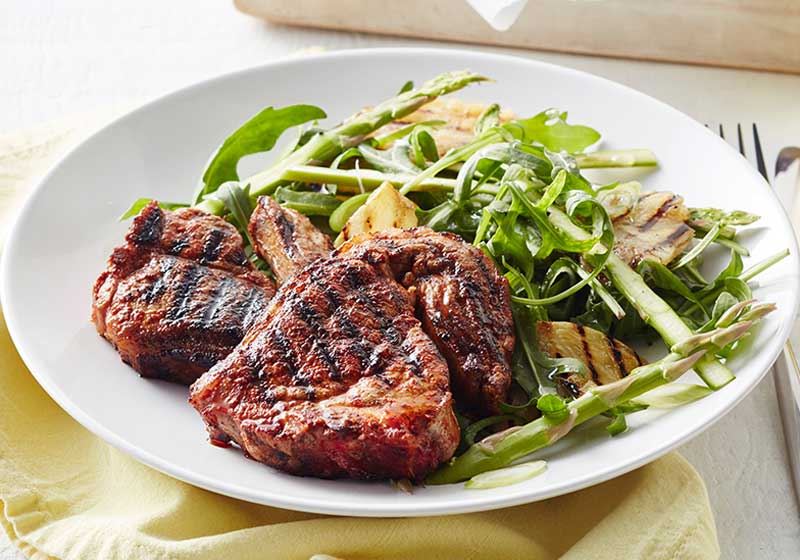 Paprika Spiced Lamb, Grilled Pineapple and Asparagus Salad