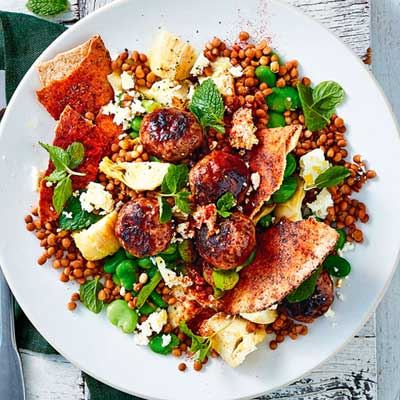 Artichoke and Lentil Salad with Meatballs