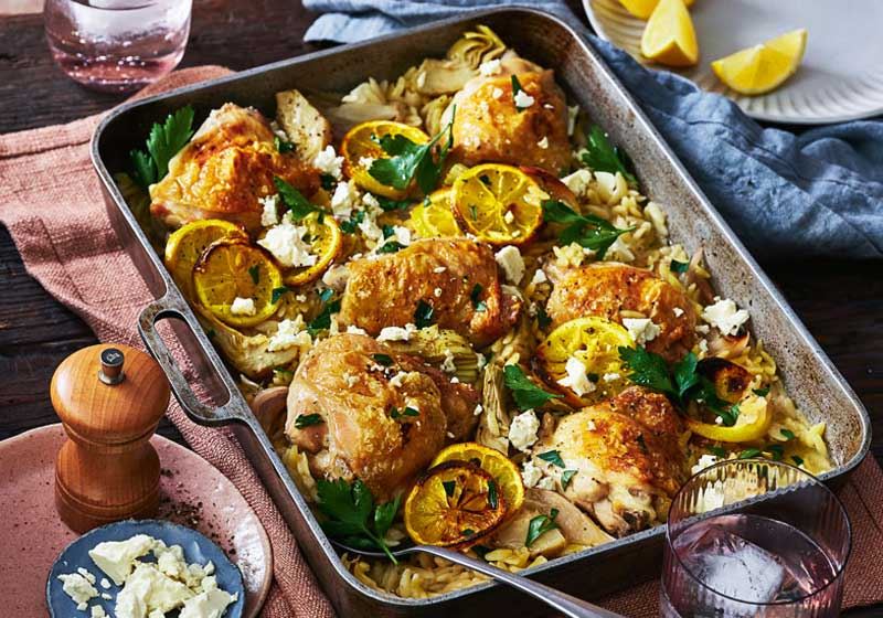 Lemon Chicken and Artichoke Risoni Bake