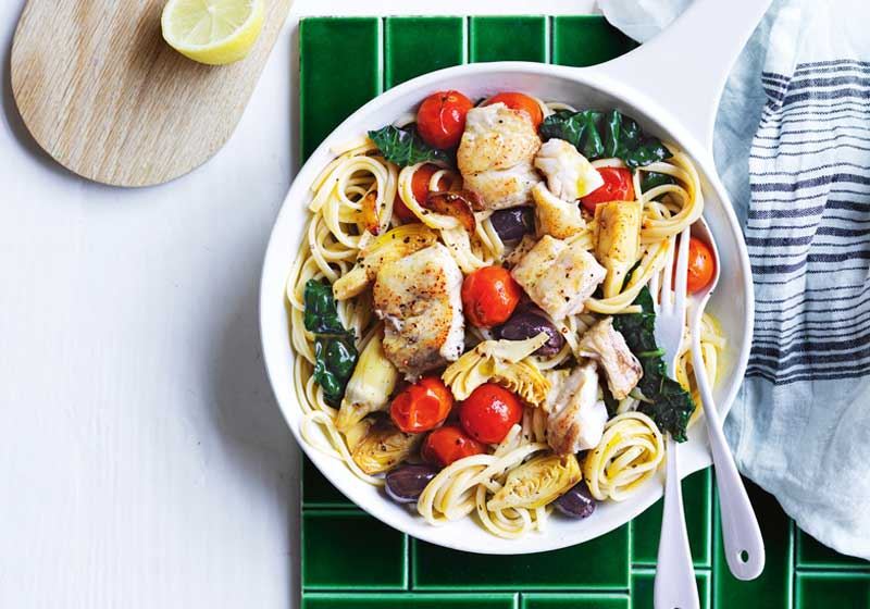 Linguine with Barramundi, Artichokes and Olives