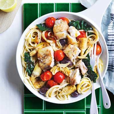 Linguine with Barramundi, Artichokes and Olives