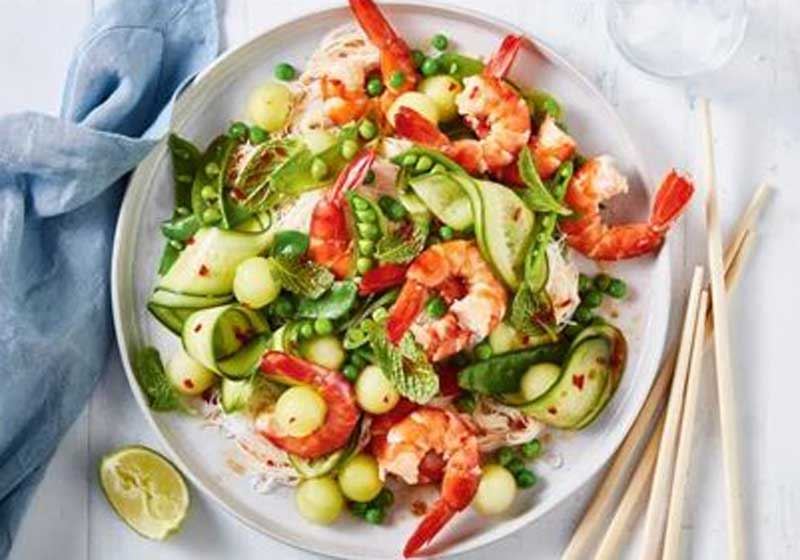 Prawn and Honeydew Noodle Salad with Soy Dressing