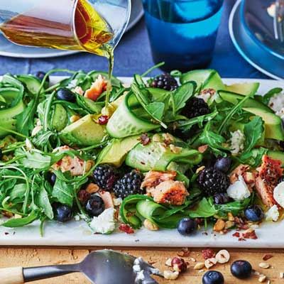 Blueberry and Blackberry Salad with Hot Smoked Salmon
