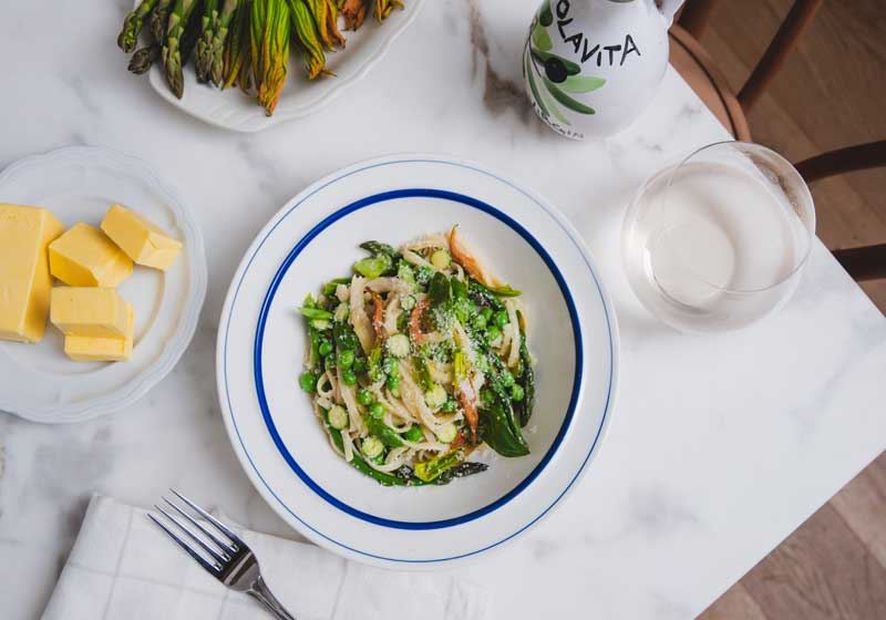 Spring Vegetables and Lemon Butter Pasta - Chef Recipe by Elizabeth Hewson 