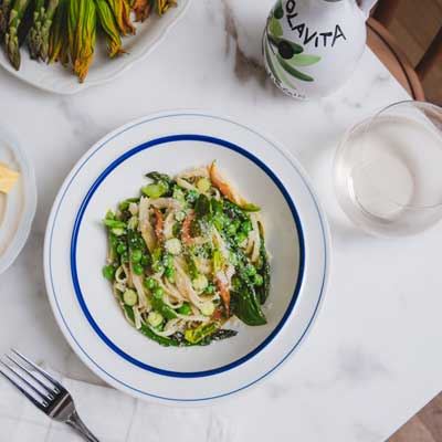 Spring Vegetables and Lemon Butter Pasta - Chef Recipe by Elizabeth Hewson 