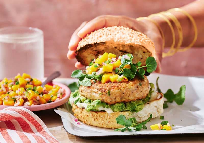 Cajun Fish Burgers with Mango-jalapeno Salsa