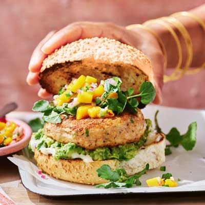 Cajun Fish Burgers with Mango-jalapeno Salsa