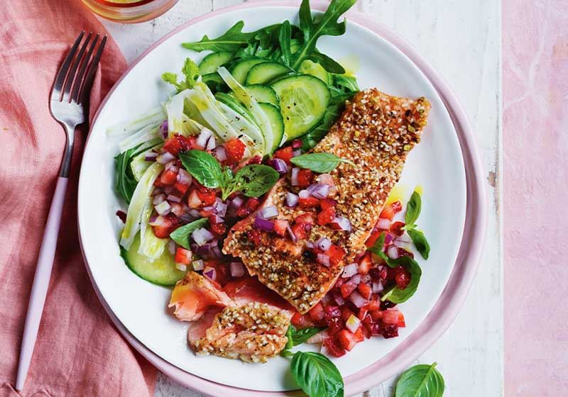 Salmon with Strawberry and Basil Salsa
