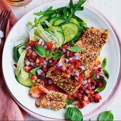 Salmon with Strawberry and Basil Salsa