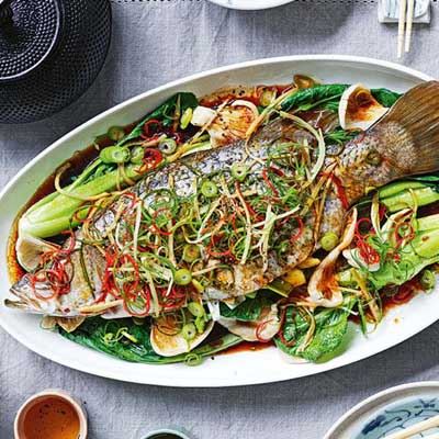 Steamed Whole Barramundi with Ginger and Shallots