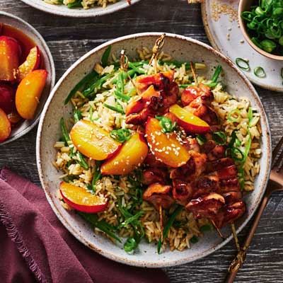 Sticky Chicken Skewers with Pickled Plums