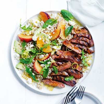 Spiced Porterhouse Steak with Plum and Couscous Salad