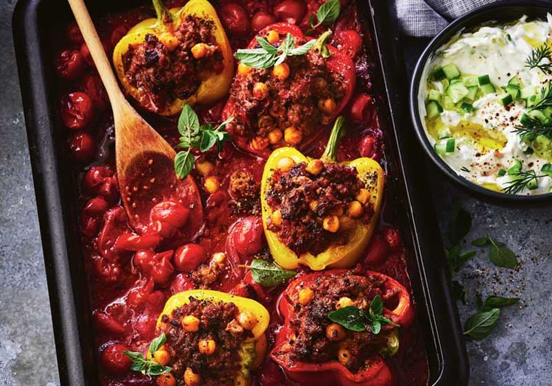 Spiced Lamb and Chickpea Stuffed Capsicums