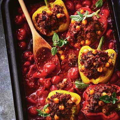 Spiced Lamb and Chickpea Stuffed Capsicums