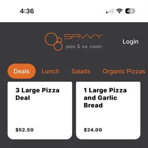 Savvy organic pizza and ice cream 