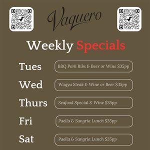 Weekly specials at Vaquero