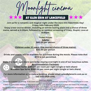 Valentines Day two course dinner and Moonlight Cinema