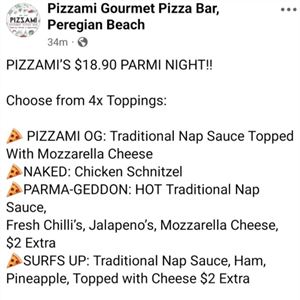 Pizzami's $18.90 Parmi Night!