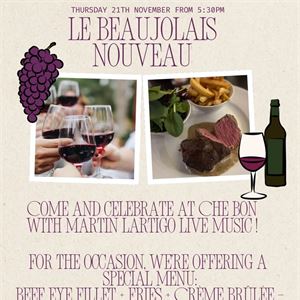 This Thursday 20 th we’re celebrating Beaujolais Nouveau at Che Bon!